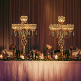 Crystal Candelabra Centerpiece, 5-Light Gold Metal Stand with Hanging Crystals, Decorative Wedding Table Holder (2