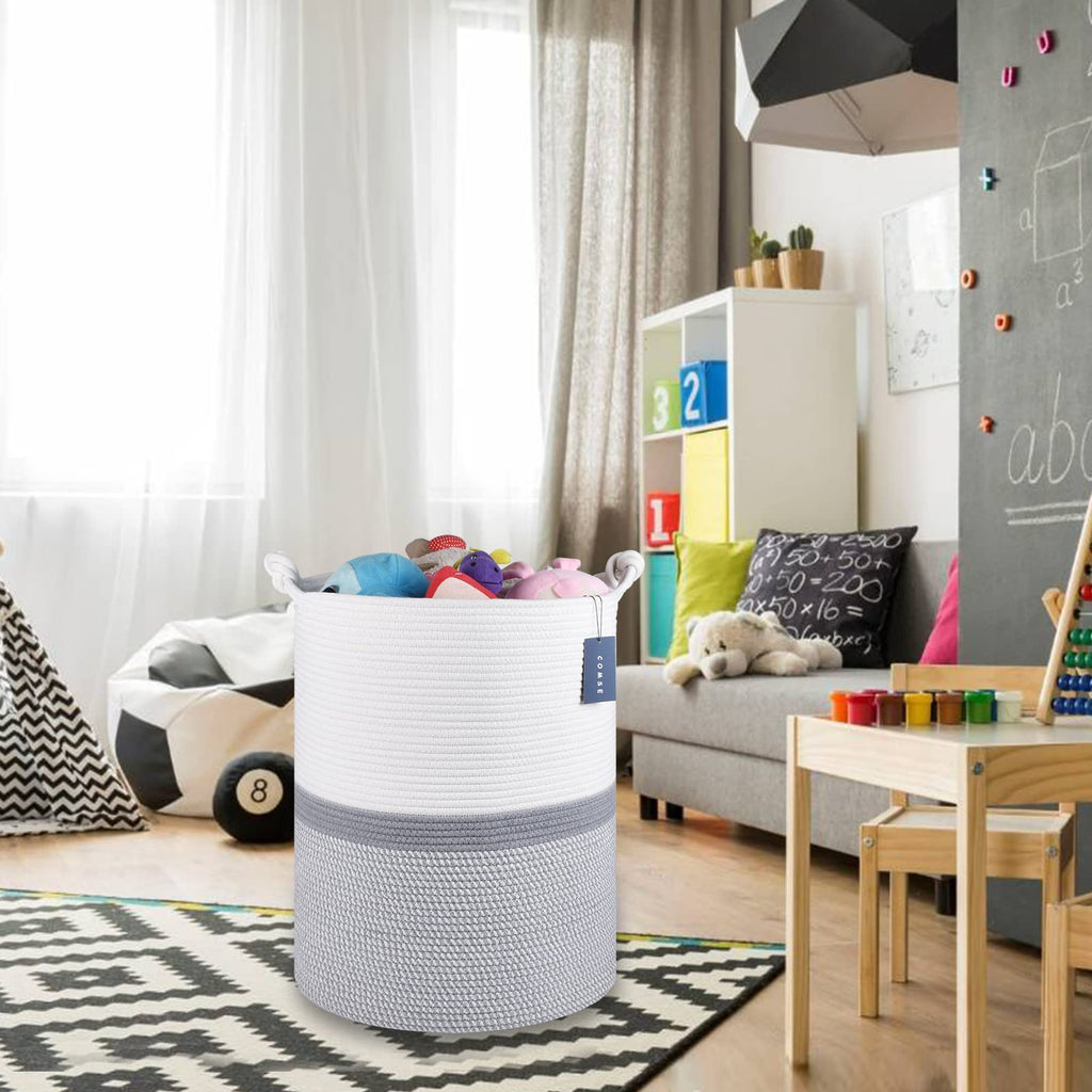 Tall Woven Blanket & Laundry Basket, 72L, Blend White & Gray