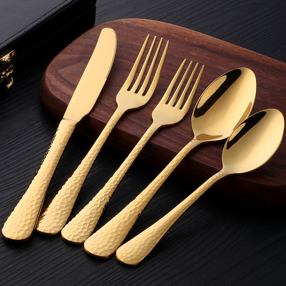 20-Piece Gold Plated-Flatware Silverware Set, Stainless Steel Cutlery Sets, Multipurpose Use, Restaurant, Hotel
