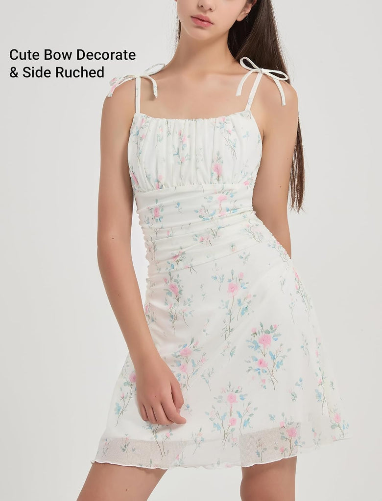 Girls Floral/Swiss Dot Dress Teen Spaghetti Strap Summer Cami Boho