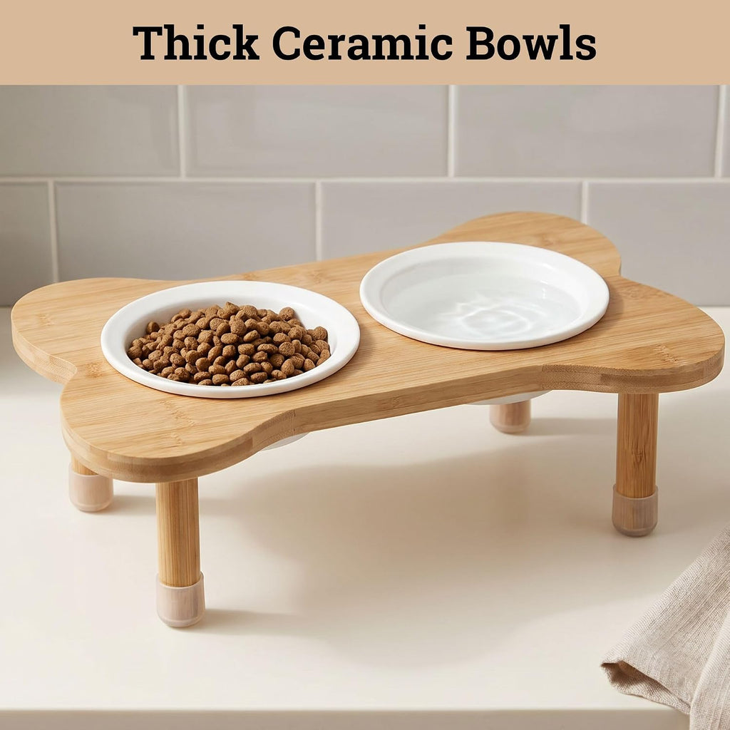 Elevated Dog Bowls for Small Dogs, Set of 2 Ceramic Dog Bowls with Stand