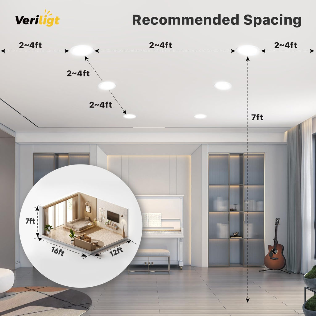 12 Pack 4 Inch 5CCT LED Recessed Light, Silm Canless Recessed Lighting, Dimmable, Damp Rated, 2700K-5000K Selectable