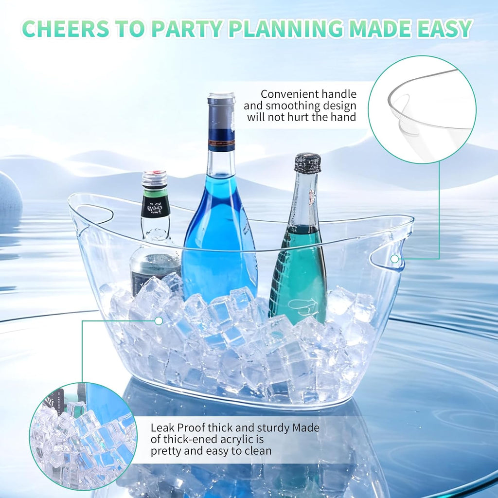 Ice Buckets for Parties, 2 Pack 5.5L Clear Acrylic Champagne Beverage Buckets Tub with Scoops & Wine Bottle Opener - Set of 2