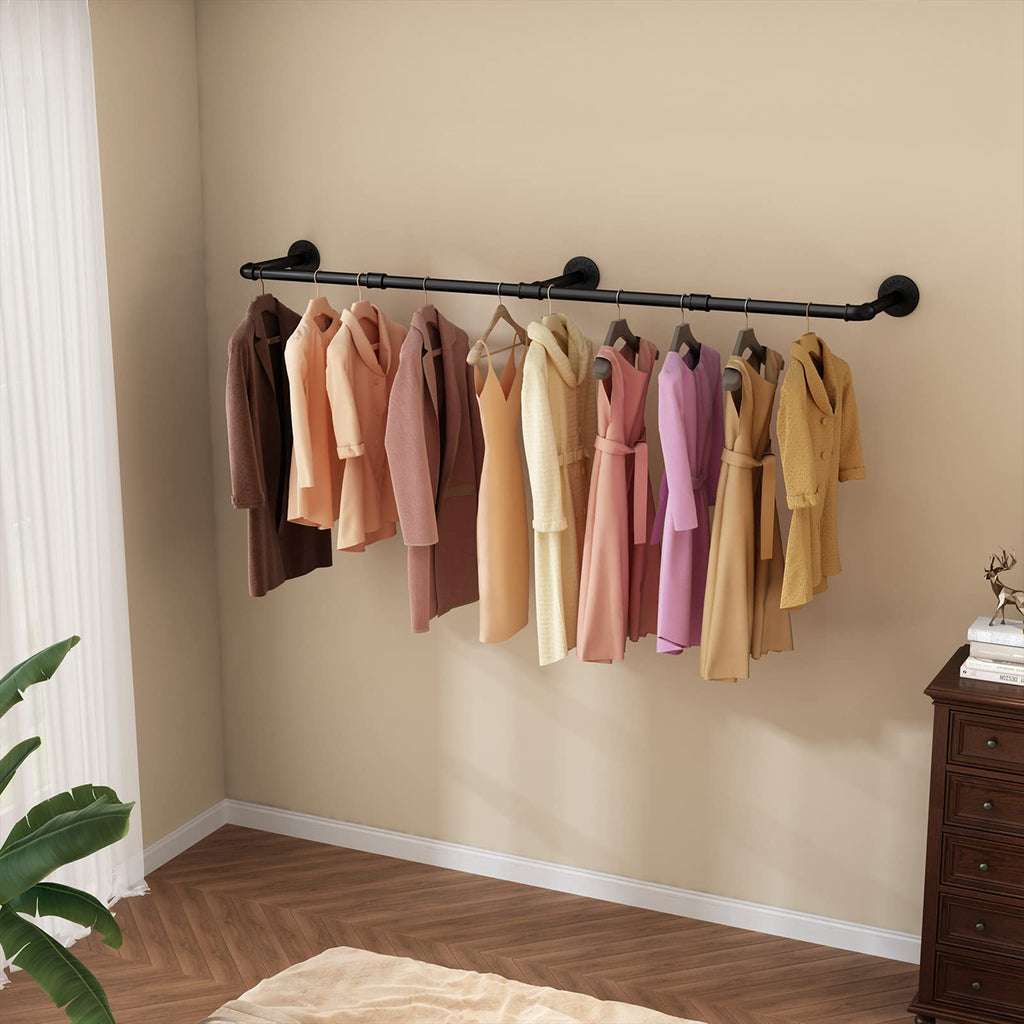 Wall Mounted Clothes Rack, 60in Industrial Pipe Clothing Rack for Hanging Clothes, Heavy Duty Garment Rack Wall