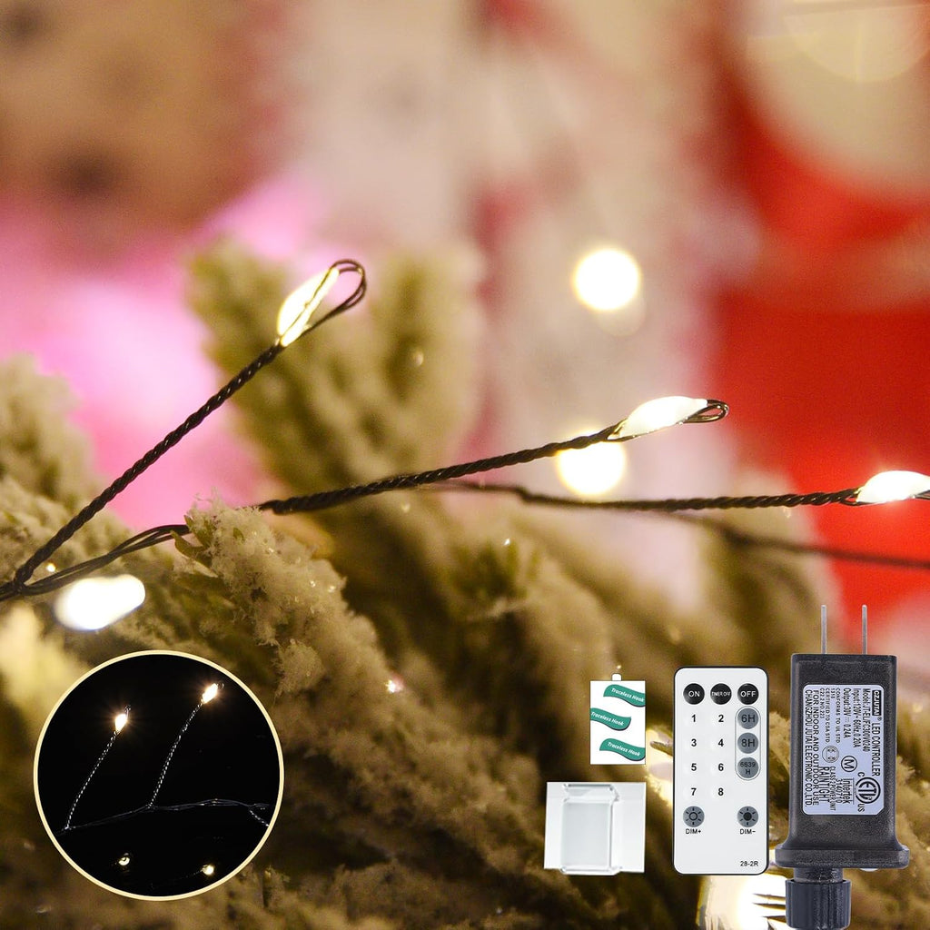Fairy Lights Plug in 65Ft 1000LED Warm Christmas Wreath Twinkle Lights with Timer Remote Waterproof Firecracker
