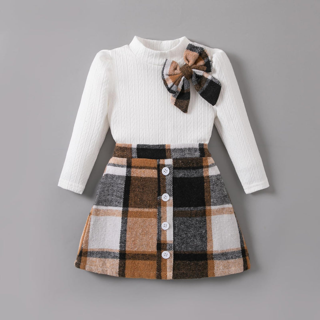 Toddler Girl Plaid Outfit Knit Top Skirt Set Fall Winter Clothes
