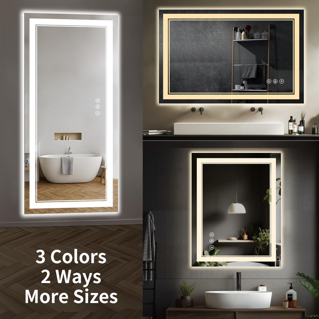 55"x30" LED Bathroom Mirror with Lights,Anti-Fog,3 Color Modes