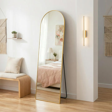 Arched Full Length Mirror with Stand, 76"x34" Wall & Floor Mirror, Gold