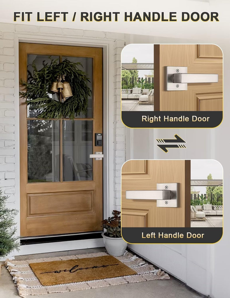 4 Pack Dummy Door Handles Brushed Nickel for Left Hand and Right Hand, Mordern Square Closet Hallway Door Knobs