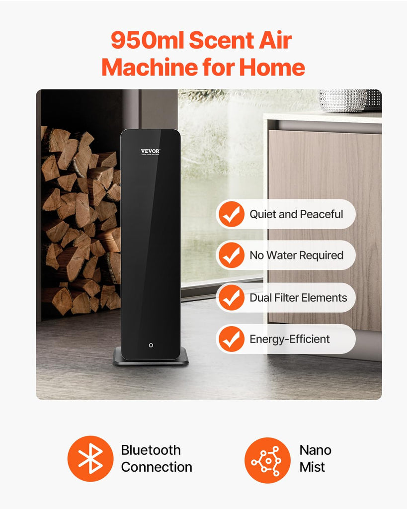 950ml Scent Air Machine, 2500sq.ft Waterless Essential Oil Diffuser with Bluetooth Smart Connection, Floor Standing