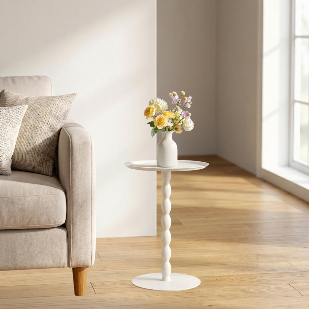 Plant Stand Indoor Outdoor, 11'' Round Single White Metal Plant Stand, Mid Century Modern Pedestal Flower Pot Stand