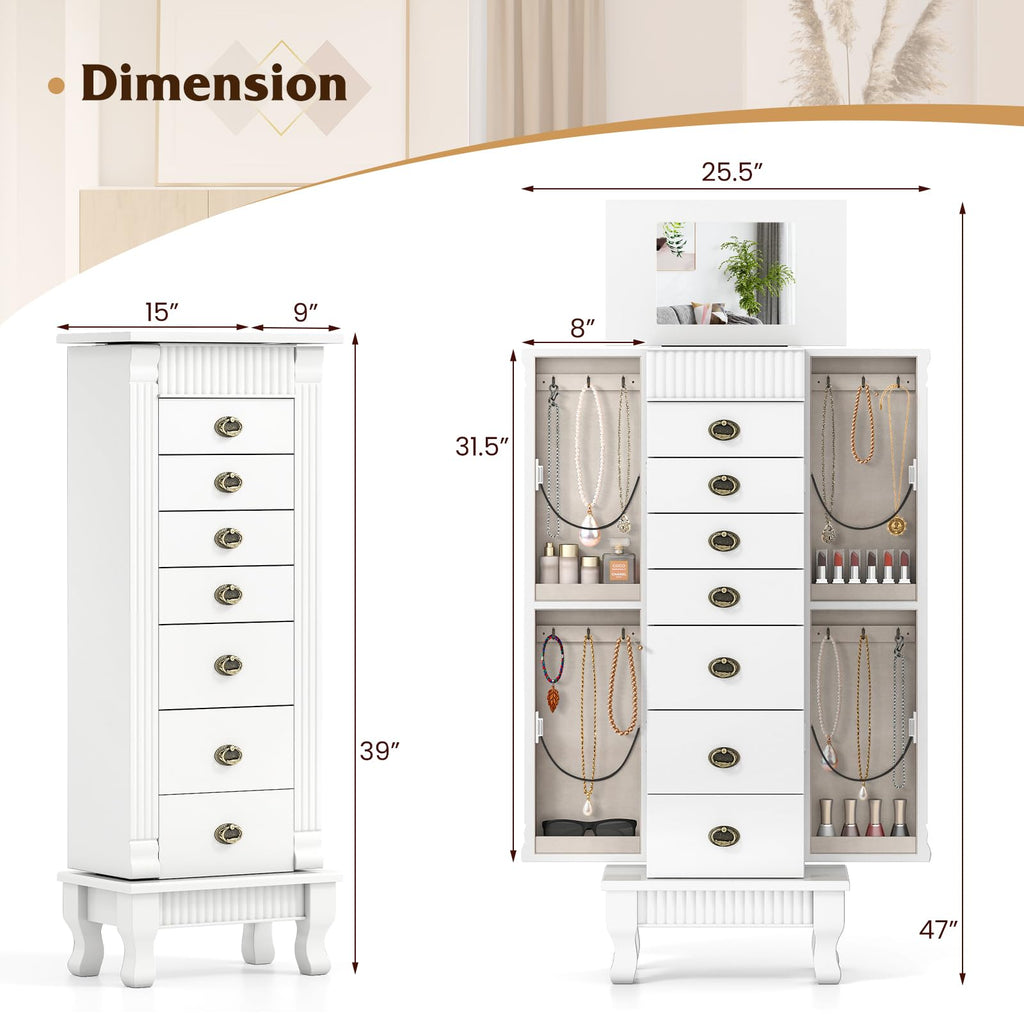 Standing Jewelry Armoire, Wooden Jewelry Storage Chest