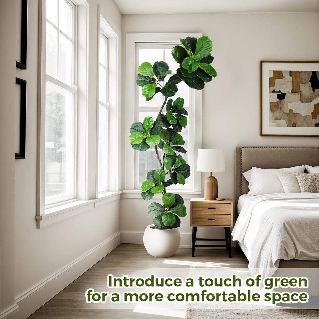 7ft Artificial Fiddle Leaf Tree Faux Plant Fake Ficus Lyrata Silk Trees