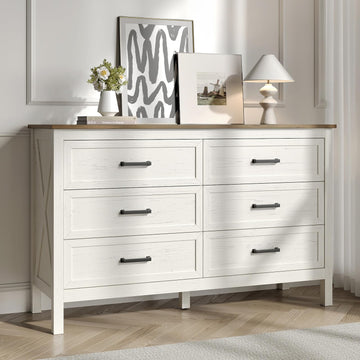 Farmhouse 6 Drawers Dresser, Antique White