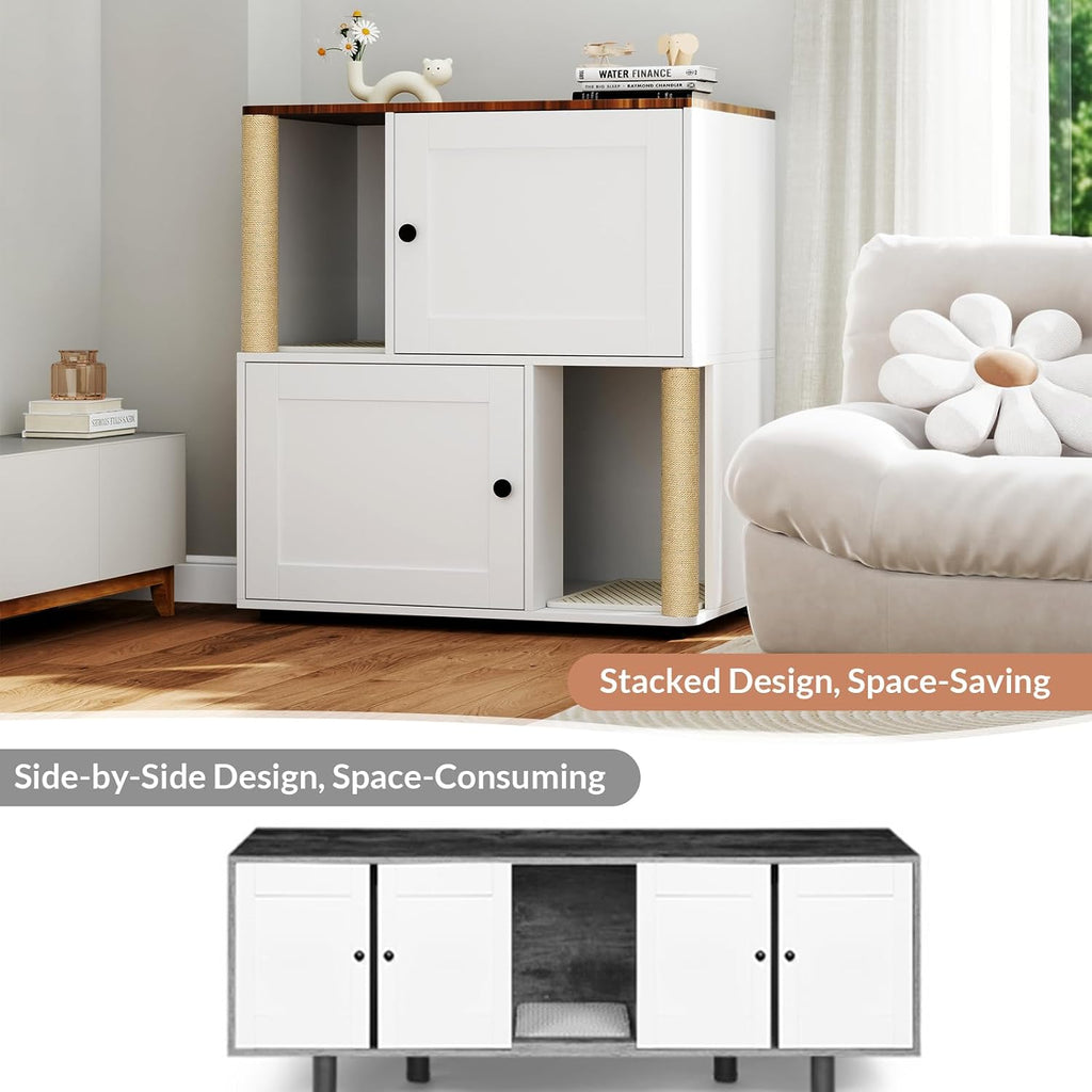 Double Litter Box Enclosure Furniture, Cat Litter Cabinet Hidden