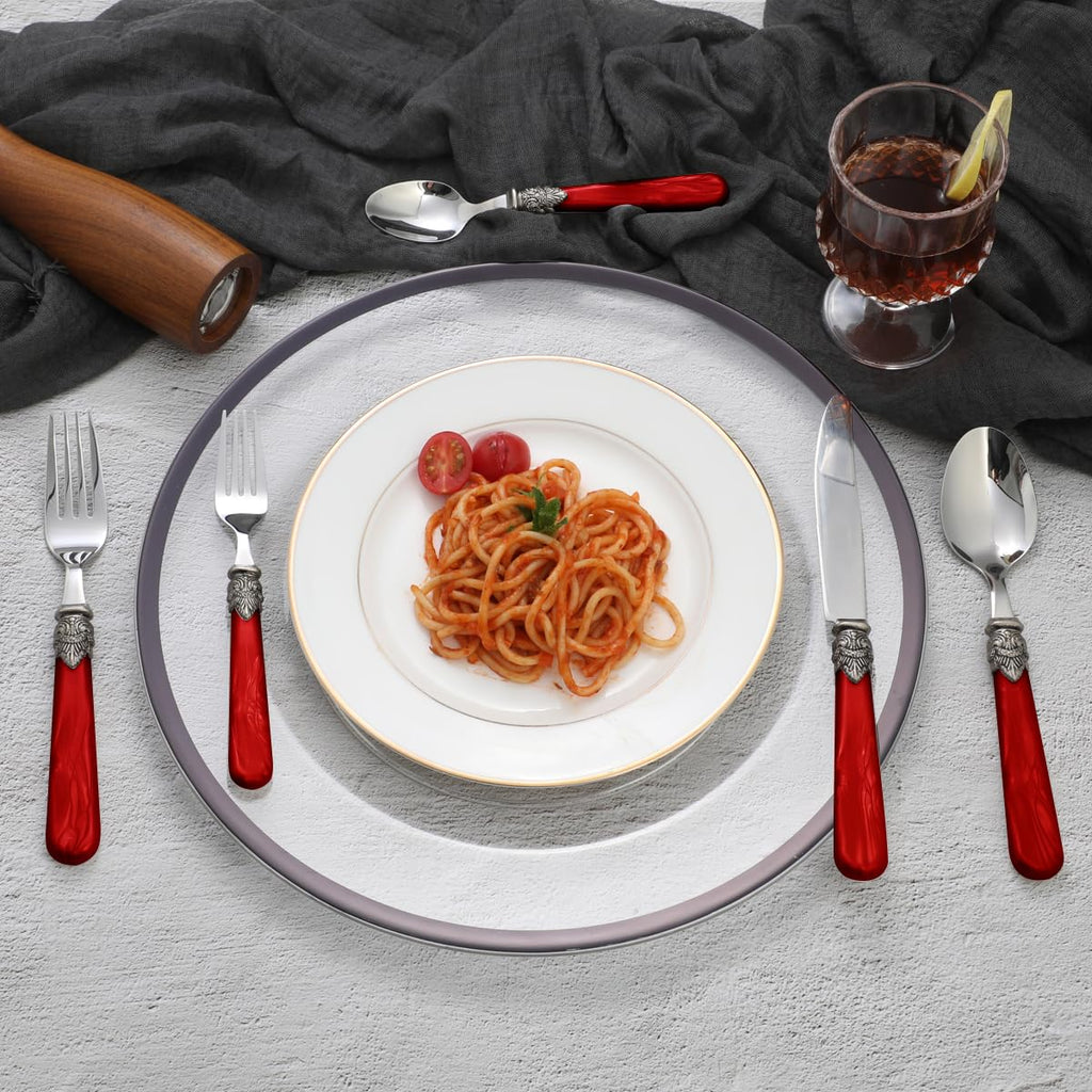 20 pieces Stainless Steel Flatware Sets With White Hanld,Dishware Safe (20, Red)