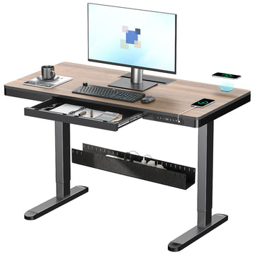 48" Electric Standing Desk with Drawer, Adjustable Sit Stand Desk, Walnut