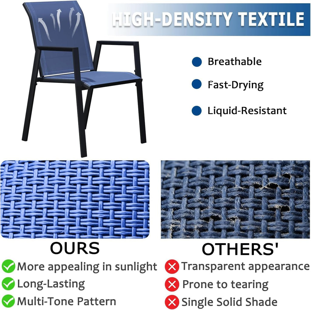 Stackable Patio Chairs Set of 6, Outdoor Dining Chairs with High Back & Metal Frame, Lightweight Sling Chair for Lawn