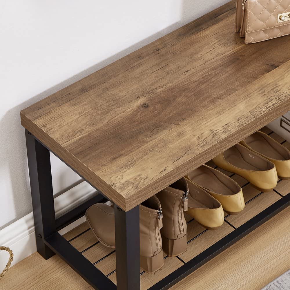 Entryway Bench, Modern Shoe Storage Bench, Rustic Wood and Metal Entry Bench Front Door Entrance, Industrial Indoor