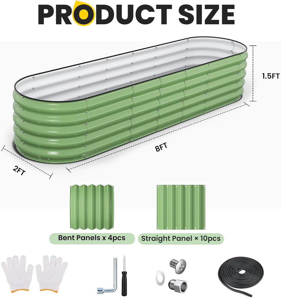 Galvanized Raised Garden Bed 8x2x1.5 FT, Oval Metal Raised Garden Bed Outdoor Planter Box with Open Bottom