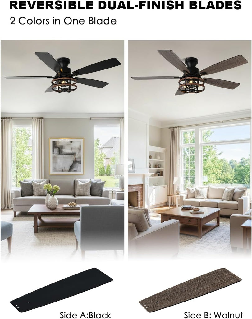 52 Inch Flush Mount Farmhouse Ceiling Fan with Light