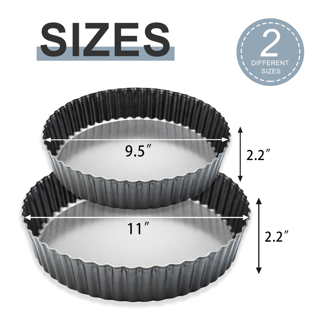 9" & 11" Deep Dish Tart Pan, 2 Pack Nonstick 2" Tall Tart Pan, Quiche Pan, Carbon Steel Deep-dish Pie Pan with