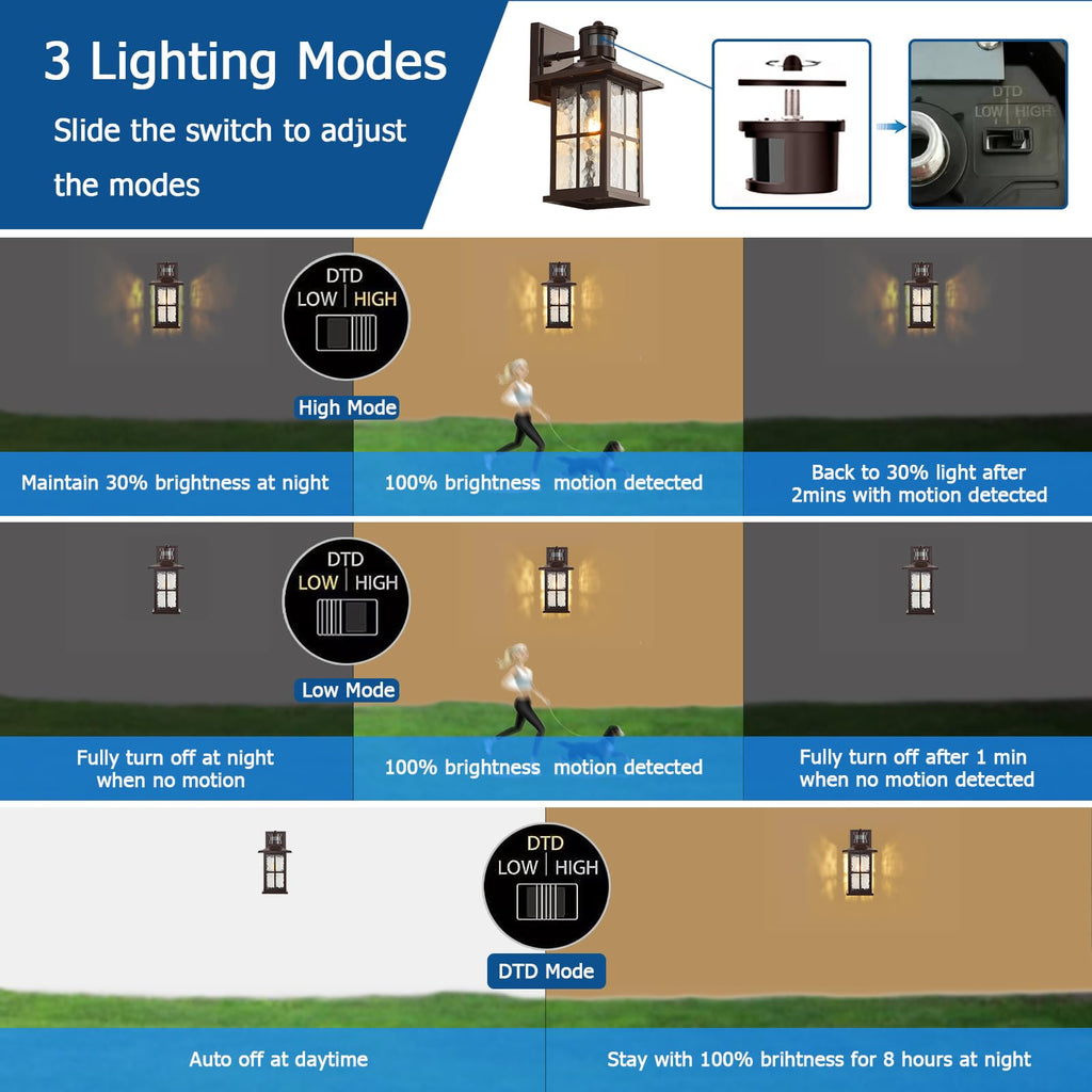 2 Pack Motion Sensor Outdoor Wall Lights Dusk to Dawn Exterior Porch Lantern Brown Outside Sconce Lighting Fixtures