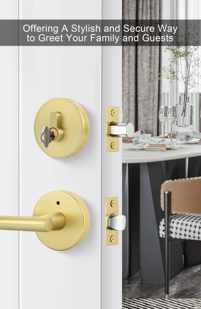 Front Door Handles Set, Exterior Door Lock Set with Deadbolt, Single Cylinder Deadbolt Lock and Privacy Door Handles