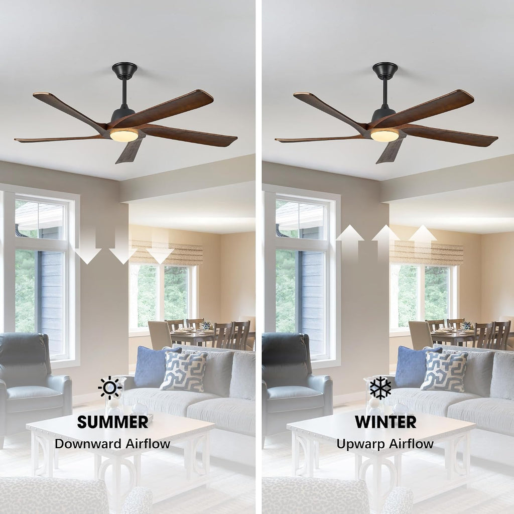 Inspired Maverick Style 60 Inch Solid Wood Ceiling Fan with Light, Remote and APP Control, 3-color Dimmable, DC