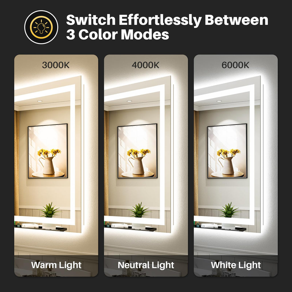 48x32 Inch LED Bathroom Mirror with Lights, Backlit & Front Lit