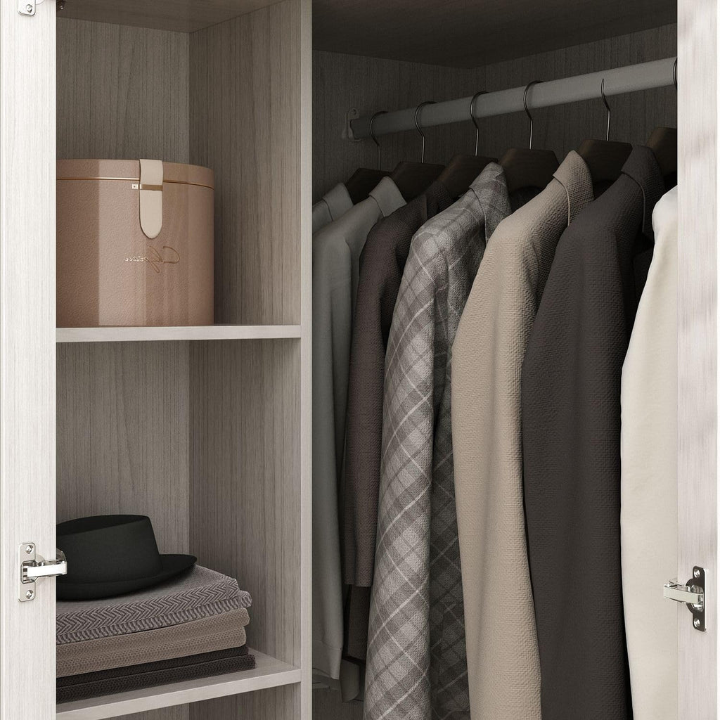 Corner Wardrobe, L-Shaped Modern Bedroom Armoires with Frosted Glass Doors and Hanging Rod, Corner Armoire Wardrobe