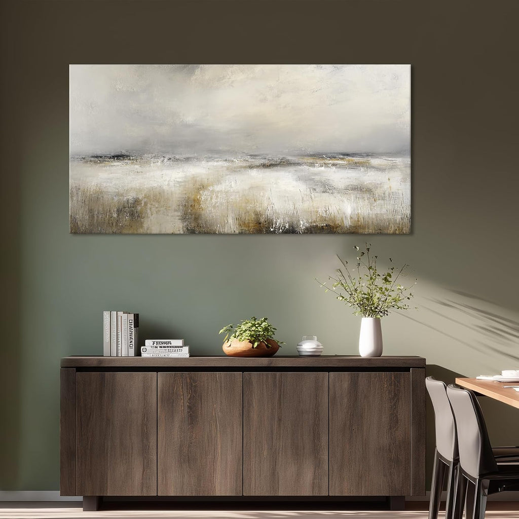 Large Neutral Abstract Canvas Wall Art Modern Landscape Painting Prints Beige Gray Artwork Minimalist Panoramic
