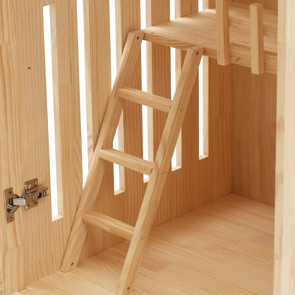 Wooden Cat House Large Space, Cat House Catio Outdoor Cat Enclosure Wooden Cage Large Cat Cage with Wheels, Clear