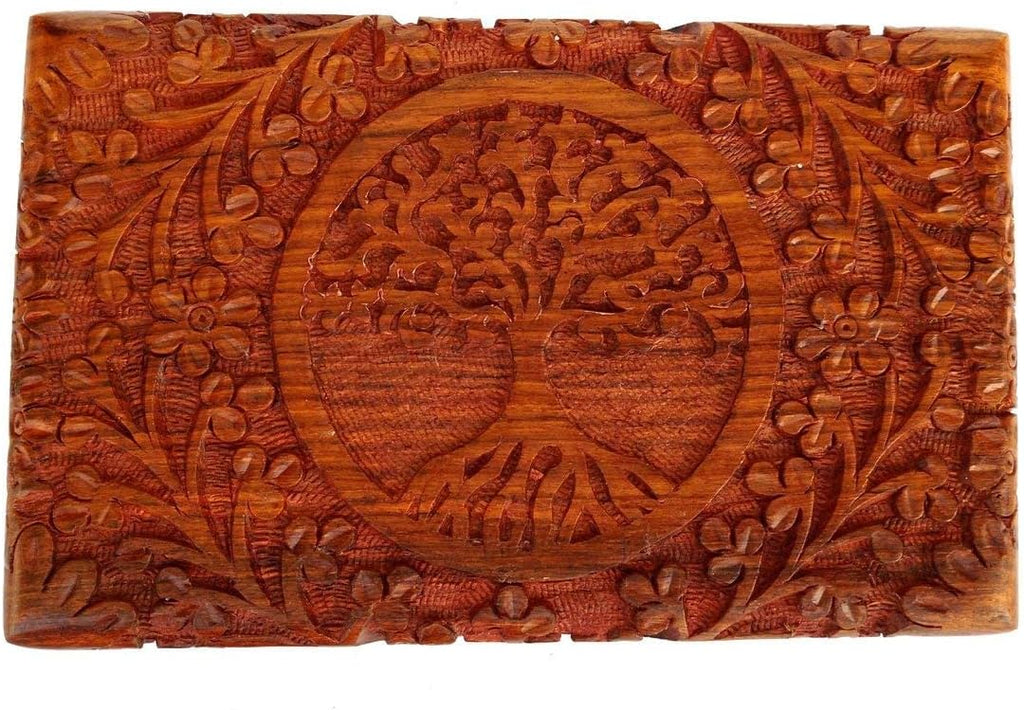 Hand Carved Wooden Keepsake Box, Tree of Life Jewelry Box for Women