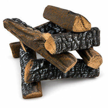 10-Piece Ceramic Fireplace Logs, Realistic Stackable Faux Wood Log Set for Gas Fire Pits, Fire Bowls, Fire Tables