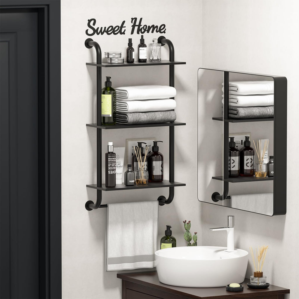 Bathroom Shelves Wall Mounted, Rustic Farmhouse Pipe Shelves, Walls Shelf 3-Tier, Industrial Pipe Shelving, Floating