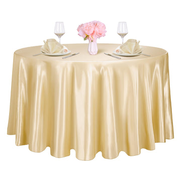 Round Satin Tablecloth, 120 Inch Champagne Overlay Table Cover