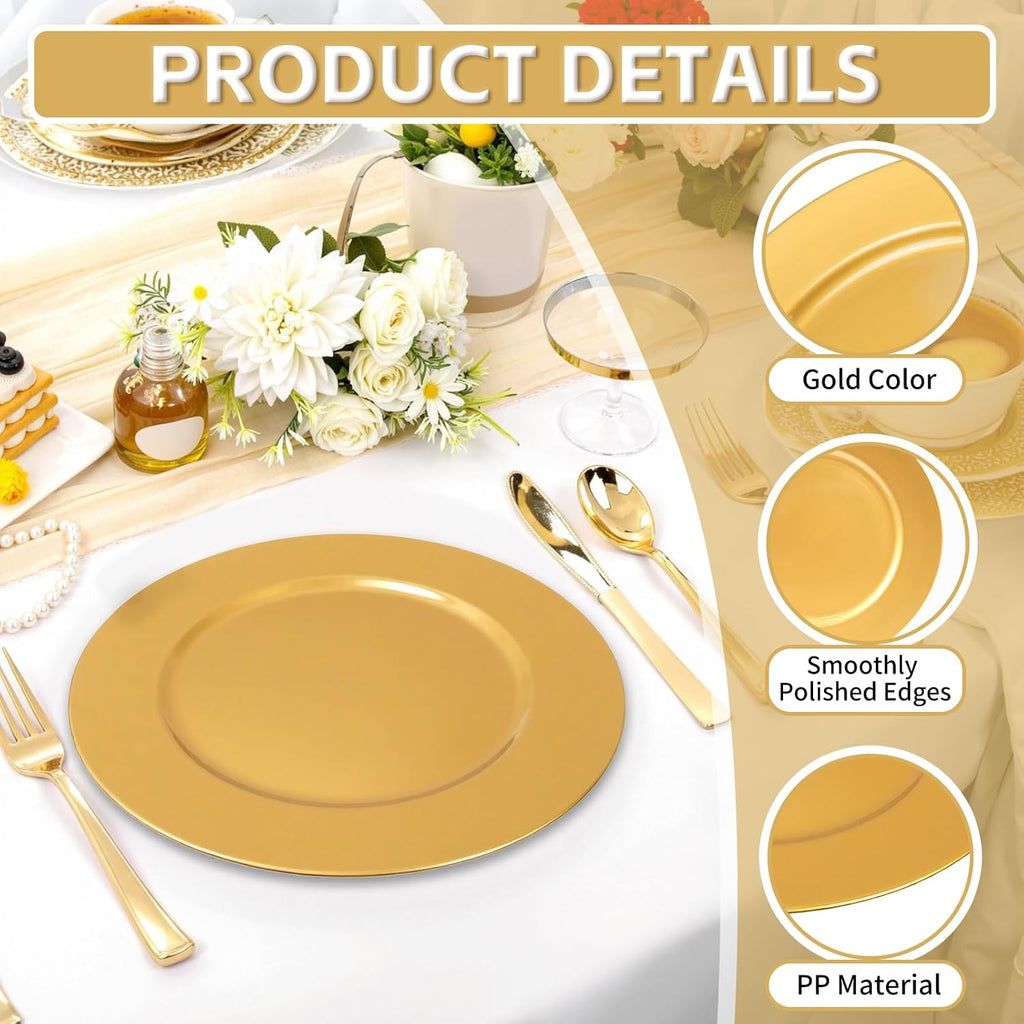 Inch Charger Plates Bulk, Gold Chargers for Dinner Plate, Table Chargers for Table Setting, Wedding - Set of 50
