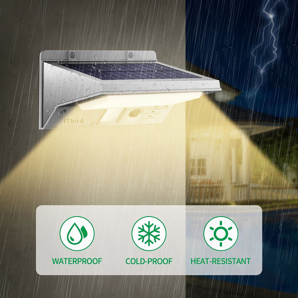 Solar Motion Sensor Light Outdoor, LED Solar Powered Outdoor Lights Solar Security Lights Stainless Steel for Yard