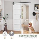 30x96 Inch White Sliding Barn Door Slab with 5.5ft Hardware Kit Included, 5-Panel, MDF Wood Panel Co