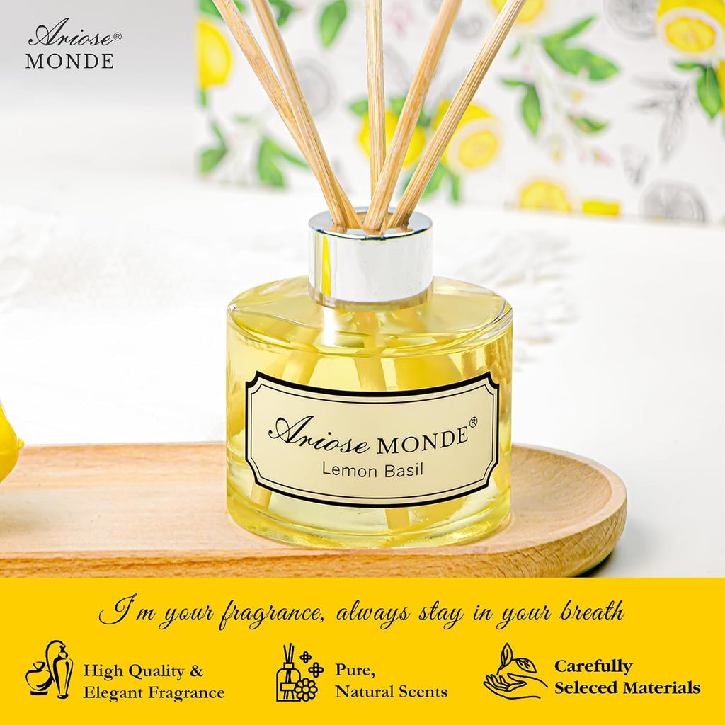 Reed Diffuser & Candle Gift Set, Lemon Oil Diffuser Decor