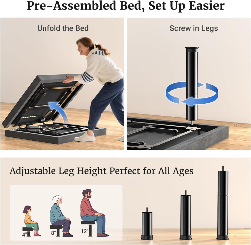 T450 Adjustable Bed Frame Queen with Remote, Ergonomic Adjustable Base with Head & Foot Incline, Zero Gravity