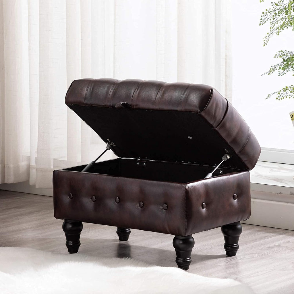 Coffee Table Ottoman with Storage,Button Tufted PU Leather Upholstery Footstool Bed Ottoman , Space-Saving Storage