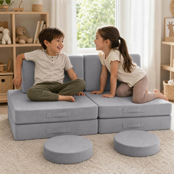 Kids Couch, Light Grey Modular Foam Play Couch, Ages 3+