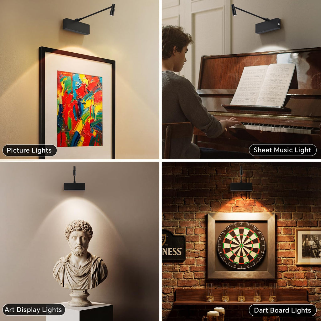 Picture Light for Wall with Adjustable LED Beam, Wireless 8000mAh Rechargeable Art Light with Remote, Battery