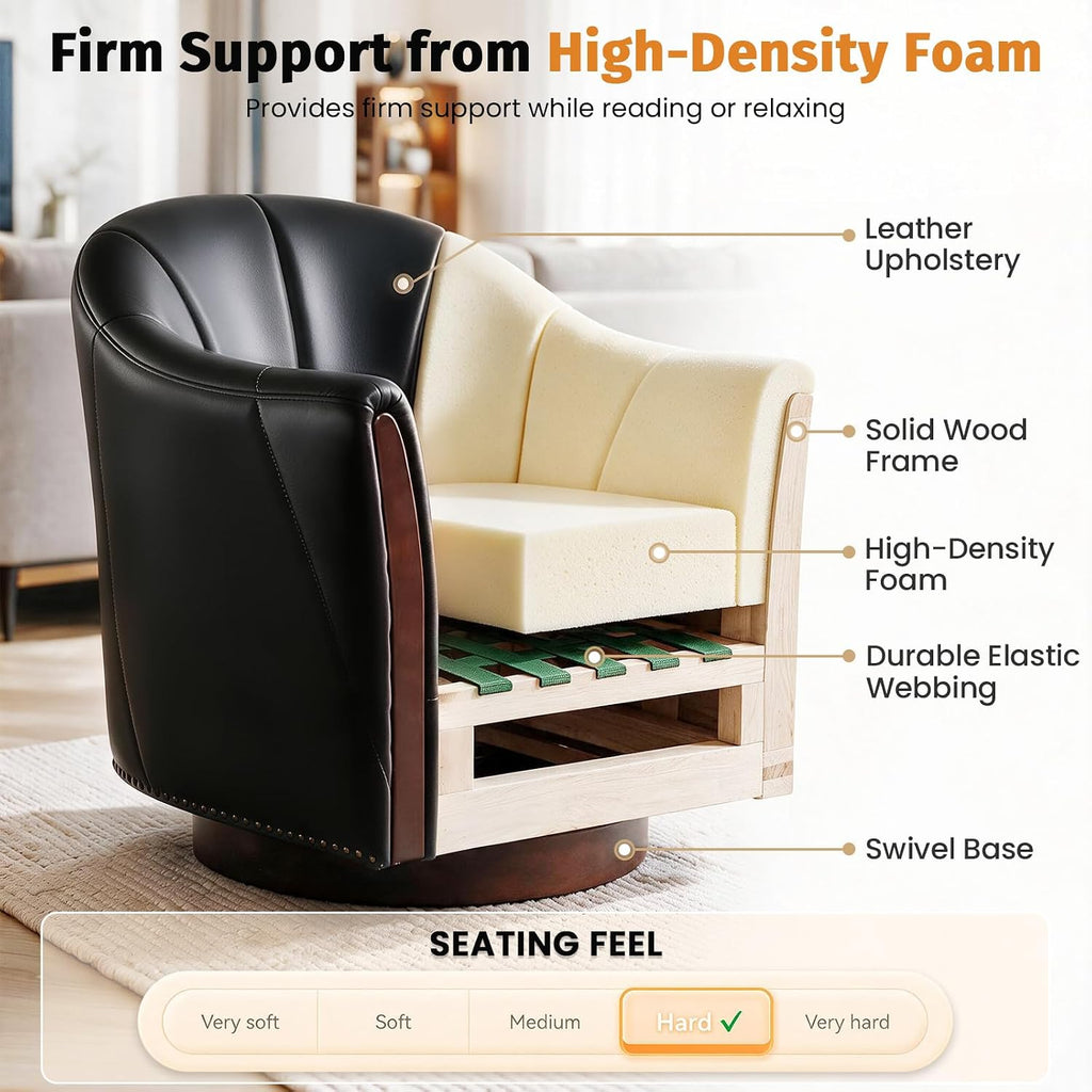 360° Swivel Accent Chair, Faux Leather Swivel Barrel Chairs