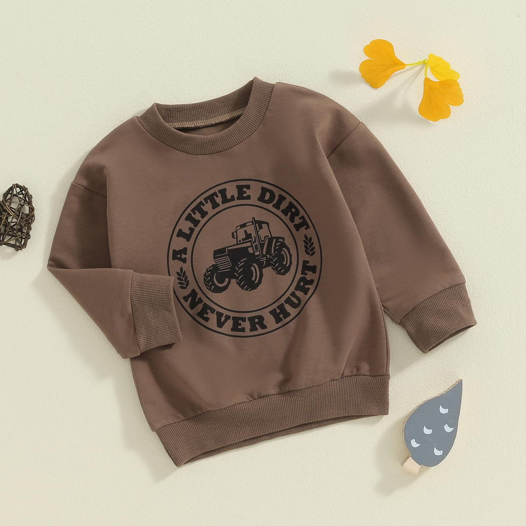 Toddler Baby Boy Sweatshirt Tractor Print Crewneck Pullover Sweater Long Sleeve Shirt Fall Farm Clothes