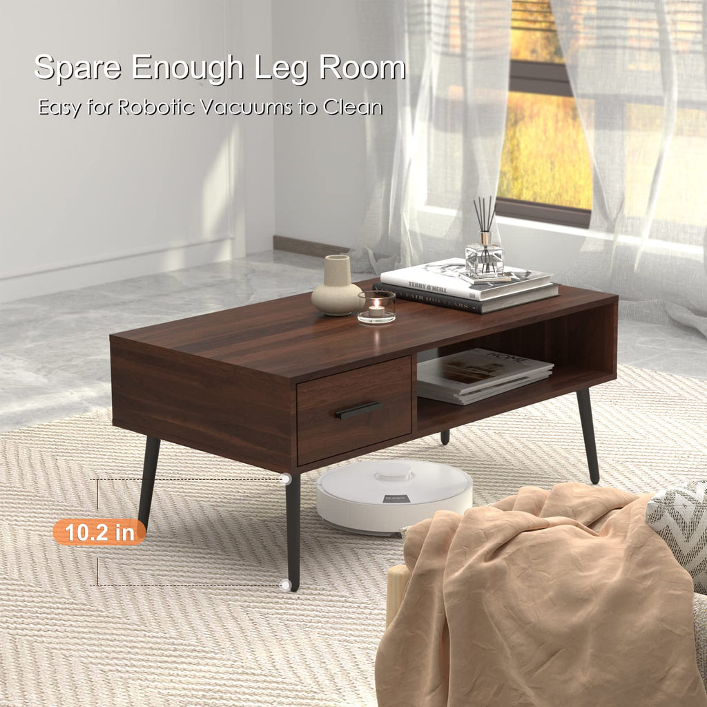 Mid Century Modern Coffee Table with Storage -Walnut