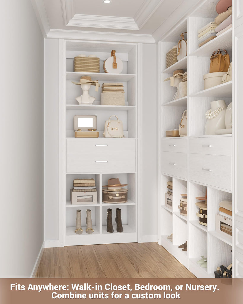 22" Closet System with Drawers, Small Closet Organizer for Walk in Closet, Wardrobe Storage Unit with Storage and