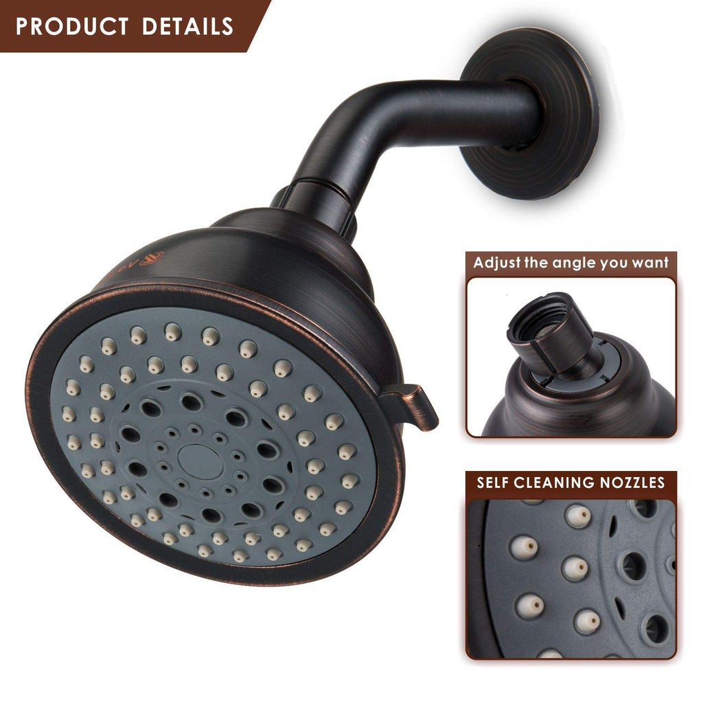 High Pressure Shower Head with Shower Arm - 5 Function Rain Shower Head - Comfortable Shower Experience Even at Low